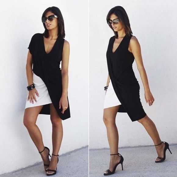 ZARA BLACK & WHITE DRAPED DRESS REF 5410 / 228 /800 WOMENS‎ SIZE S ASYMMETRICAL - Picture 1 of 12